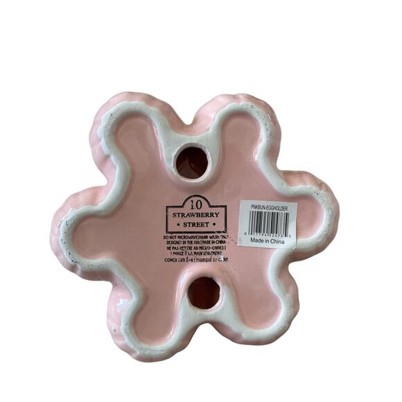 10 STRAWBERRY ST Easter Bunny Ceramic 6 Egg Holder Pink & White Spring NEW - Picture 9 of 10